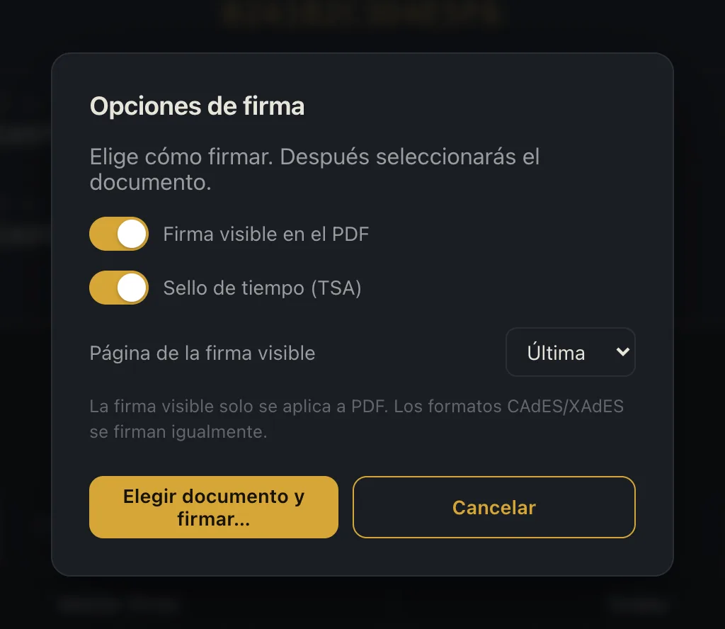 DNIe para Mac en macOS: opciones de firma con firma visible en el PDF y sello de tiempo
